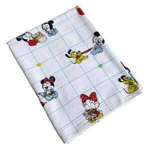 Vtg 1980s Dundee Disney Babies Mickey Mouse & Friends Grid Flannel Baby Blanket